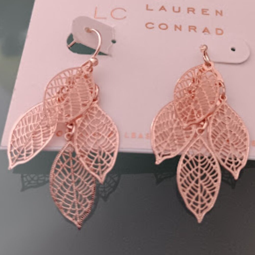 LC LAUREN CONRAD Mod/Contemporary Rose Gold Layered Leaves Earrings**NEW!